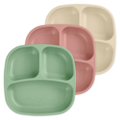 Picture of Re-Play Made in USA 7" Deep Walled Divided Plates for Kids, Set of 3 - Reusable 3 Compartment Plates, Dishwasher and Microwave Safe - 7.37" x 7.37" x 1.25", Desert Sands
