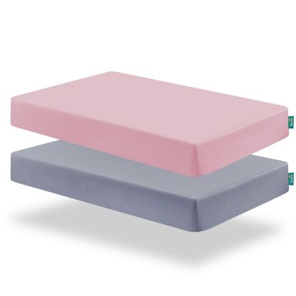 Picture of Biloban Mini Crib Sheets Fitted, 2 Pack Mini Crib Sheet Fits for Mini Crib Mattress, Neutral Mini Crib Sheets for Baby Boys and Girl, Grey & Pink, 38”X 24”