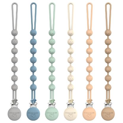 Picture of Cuddle Campus Pacifier Clip,Pack of 6 Pacifier Holder Clip with One Piece Design,Soft Flexible Silicone Baby Pacifier Holder with Texture for Boy and Girl (Mixcolor B)