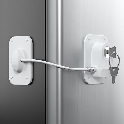 Picture of RORMGO Refrigerator Lock 2 Packs, Fridge Lock with Silicone Wire Protection Fridge Locks for Kids Easy to Use and Install Fridge Locks with Key Surface-Friendly Freezer Lock, White