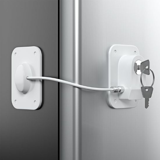 Picture of RORMGO Refrigerator Lock 2 Packs, Fridge Lock with Silicone Wire Protection Fridge Locks for Kids Easy to Use and Install Fridge Locks with Key Surface-Friendly Freezer Lock, White