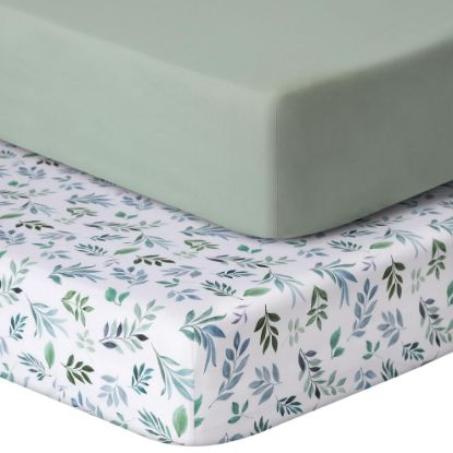 Picture of Pack and Play Sheets Fitted, 2 Pack Pack n Play Sheets for Graco Pack n Play Mattress, Unisex Playard Sheets for Boys Girls(Leaf & Green, 38 X 26 Inch)