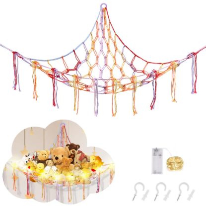 Picture of CERETIA Stuffed Animal Hammock with LED Light, Toy Hammock for Stuffed Animals Storage for Kids, Stuffed Animal Hammock Corner, Rainbow