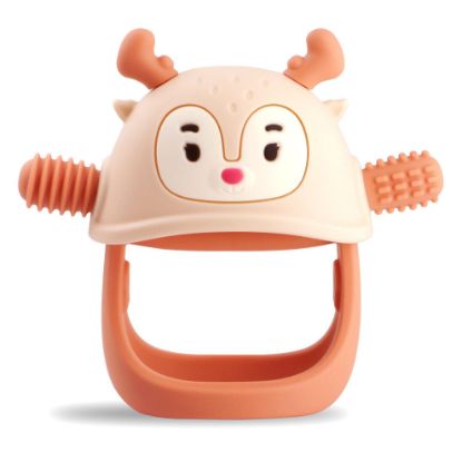 Picture of Smily Mia Teething Toys/Teethers for Babies 6-12 Months, Reindeer Baby Chew Toy 3-6 Months for Teething Relief, Get-A-Grip Baby Hand Teether, Silicone Teething Mittens for 0-6Months, Nude