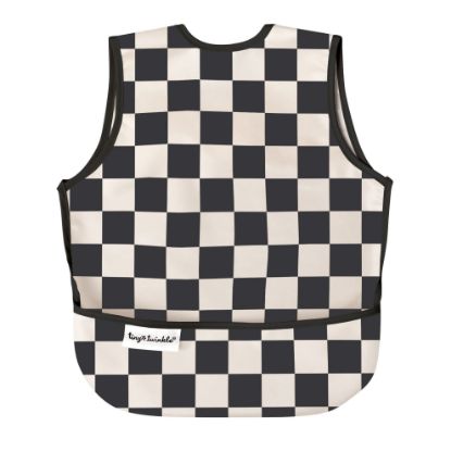 Picture of Tiny Twinkle Mess Proof Baby Bib - Waterproof & Lightweight Baby-Led Weaning Apron | 100% Recycled Polyester, Easy Clean & Machine Washable (Black Checkers, Small 6-24 Months)