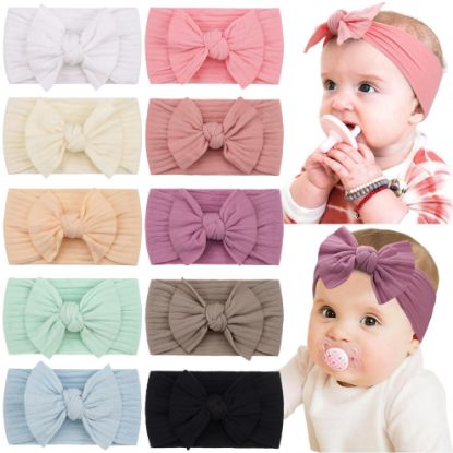 Picture of CÉLLOT 10 Colors Super Stretchy Soft Knot Baby Girl Headbands with Hair Bows Nylon Head Wrap For Newborn Baby Girls Infants Toddlers Kids