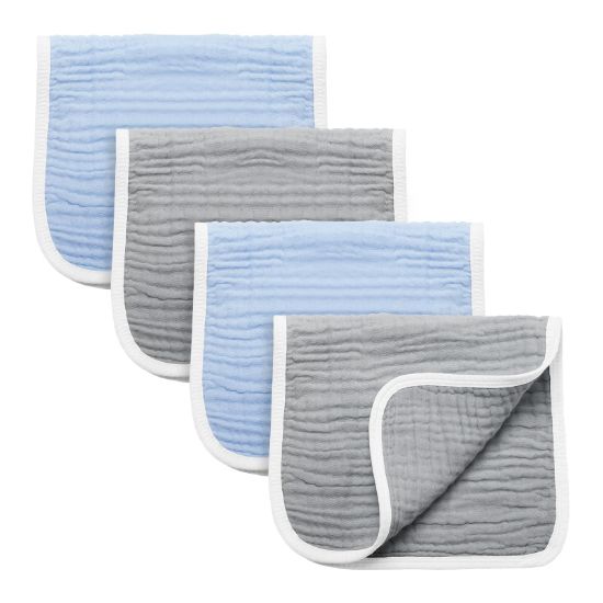 Picture of Synrroe Burp Cloths Large, Muslin Burp Cloths for Baby Girls and Boys, Pack of 4 Extra Absorbent and Soft Muslin, 6 Layers 20 by 10 Inches 100% Cotton (Blue-Grey 4 Pack)