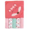Picture of Luvable Friends Unisex Baby Hooded Towel with Five Washcloths, Cotton, Girl Fox, One Size