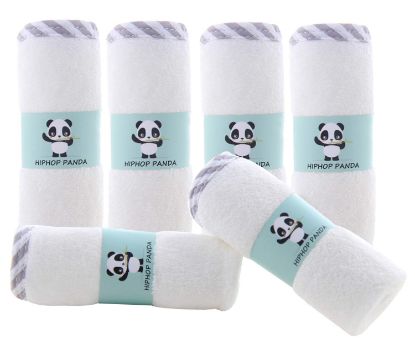 Picture of HIPHOP PANDA Baby Washcloths, Rayon Made from Bamboo - 2 Layer Ultra Soft Absorbent Newborn Bath Face Towel - Reusable Baby Wipes for Delicate Skin - Gray Stripe, 6 Pack
