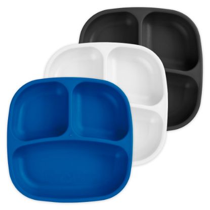 Picture of Re-Play Made in USA 7" Deep Walled Divided Plates for Kids, Set of 3 - Reusable 3 Compartment Plates, Dishwasher and Microwave Safe - 7.37" x 7.37" x 1.25", Droid