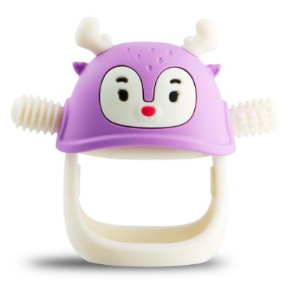 Picture of Smily Mia Never Drop Reindeer Silicone Baby Chewing Toy for 3M+ Infants, Easy to Hold Teething Miteen with Soft Textures for Sensory Exploration and Teething Pain Relief-Purple