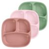 Picture of Re-Play Made in USA 7" Deep Walled Divided Plates for Kids, Set of 3 - Reusable 3 Compartment Plates, Dishwasher and Microwave Safe - 7.37" x 7.37" x 1.25", Desert Roses