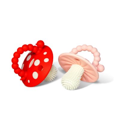 Picture of RaZbaby Chompy Teether - Soft Silicone Teething Toy for Infants & Babies 3M+, Massaging Bristles for Teething Relief, Hands-Free & Easy to Hold, Sensory Development, BPA-Free - Great Gift - Red/Pink
