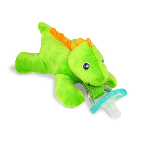 Picture of RaZbaby JollyPop Pacifier, Holder w/Detachable Baby Pacifier, Stuffed Animal RaZbuddy, All Ages 0M+, 100% Medical Grade USA Made Silicone, Machine Washable, Textured & Easy to Hold - T-Rex