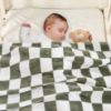 Picture of Yurhap Checkered Baby Blanket Fleece Baby Blankets for Boys, Ultra Soft Cozy Fluffy Infant Toddler Newborn Receiving Blankets for Crib Stroller, 30''x40'', Dark Olive