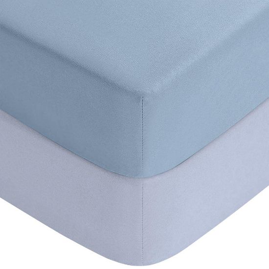 Picture of Yoofoss Baby Crib Sheets for Boys Girls, Fitted Crib Sheet 2 Pack for Standard Crib and Toddler Mattress, Super Soft Microfiber Baby Sheet 28x52x8in(Light Blue-Gray)