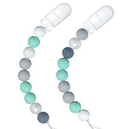 Picture of Pacifier Clips for Baby, TYRY.HU Soothie Paci Clip Girls Binky Holder Silicone Teething Beads Relief Teether Toys Birthday Christmas 2 Pack