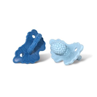 Picture of RaZbaby RaZberry Silicone Teether Pacifier - Teething Relief for Infants, Food-Grade, Hands & BPA Free, Natural Berrybumps Fruit Texture for Sensory Development, Freezable, 2-Pack - Dark & Light Blue