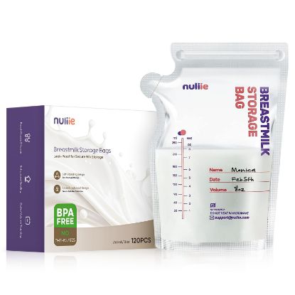 Picture of Nuliie 120 Pcs Breastmilk Storage Bags, 8 OZ Breast Milk Storing Bags, BPA-Free, Milk Storage Bags with Pour Spout for Breastfeeding, Self-Standing Bag, Space Saving Flat Profile