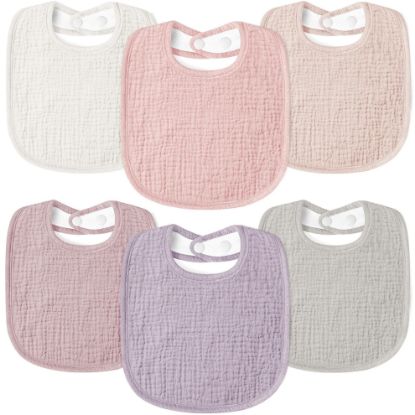 Picture of Susurration Muslin Baby Bibs 6 Pack Bandana Drool Bibs,Soft Square Adjustable Baby Drooling Bibs for Unisex Girls & Boys(Pink)