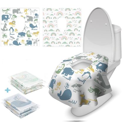 Picture of Blissful Diary 20 Pcs Toilet Seat Covers Disposable for Toddlers & Adults, Extra Large Waterproof, Portable Package for Travel, Kids Potty Training