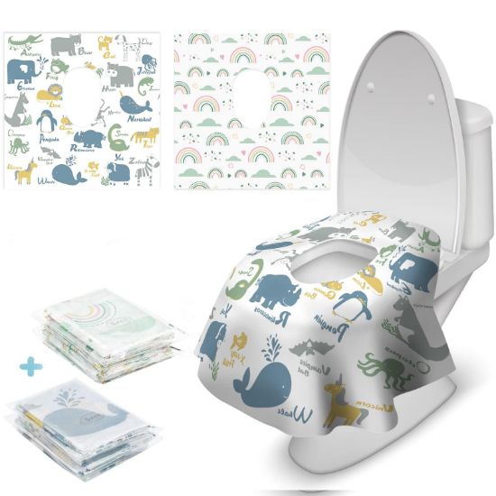 Picture of Blissful Diary 20 Pcs Toilet Seat Covers Disposable for Toddlers & Adults, Extra Large Waterproof, Portable Package for Travel, Kids Potty Training