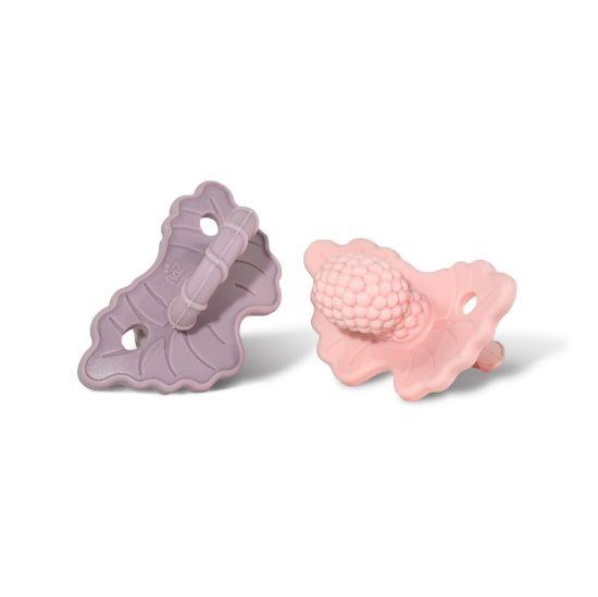 Picture of RaZbaby Soft Silicone Infant & Baby Teether, Berrybumps Textured Teething Relief Pacifier 3M+, Soothes Gums, Hands-Free & Easy-to-Hold Fruit-Shaped Design, BPA Free (Lavender & Pink, 2-Pack)