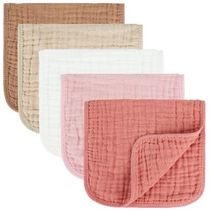 Picture of MIGIOL Baby Burp Cloth 100% Cotton Newborn Cotton Muslin Burp Cloth 10x20 inches (Pink & Coffee 5 Pieces)