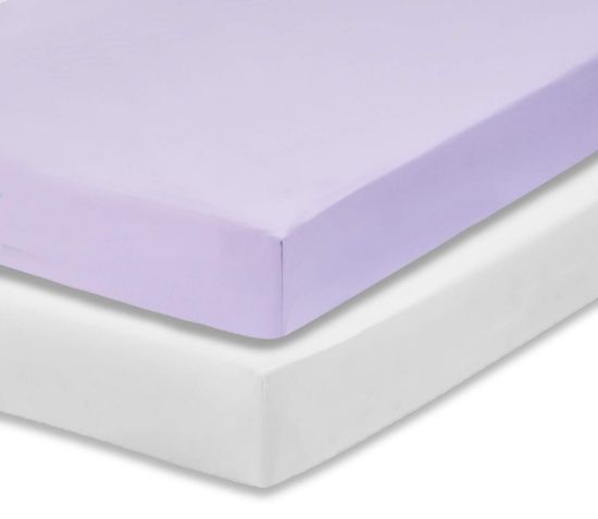 Picture of Everyday Kids 2-Pack Fitted Crib Sheets, 100% Soft Breathable Microfiber Baby Sheet, Fits Standard Size Crib Mattress 28in x 52in, White Nursery Sheet and Lavender Nursery Sheet
