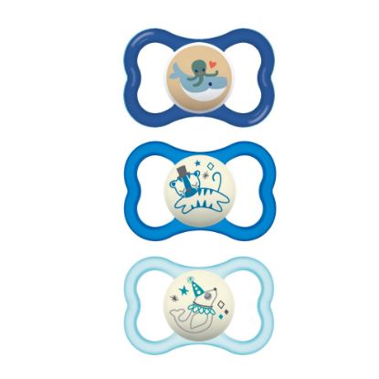 Picture of MAM Air Night & Day Baby Pacifier, For Sensitive Skin, Glows in the Dark, 3 Pack, 6-16 Months, Boy,3 Count (Pack of 1)