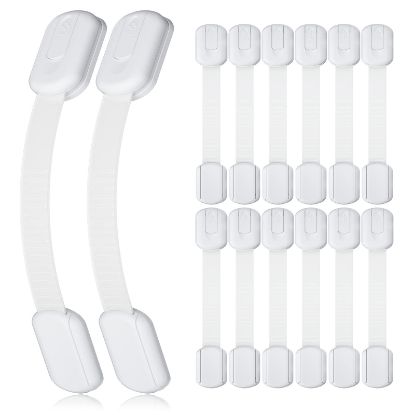 Picture of 4our Kiddies 14 Pack Baby Proof Cabinet Latches, Childproof Drawer Latches with 12 Extra 3M Adhesives, Adjustable No Drilling Child Safety Cabinet Locks Straps Baby Drawer Locks for Kids Baby Safety