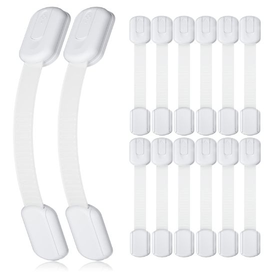 Picture of 4our Kiddies 14 Pack Baby Proof Cabinet Latches, Childproof Drawer Latches with 12 Extra 3M Adhesives, Adjustable No Drilling Child Safety Cabinet Locks Straps Baby Drawer Locks for Kids Baby Safety