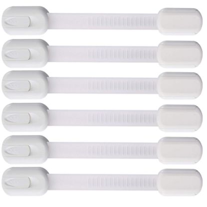 Picture of 6 Pack Vmaisi Multi-Use Adhesive Straps Locks - Childproofing Baby Proofing Cabinet Latches for Drawers, Fridge, Dishwasher, Toilet Seat, Cupboard, Oven,Trash Can, No Drilling (White) (6)
