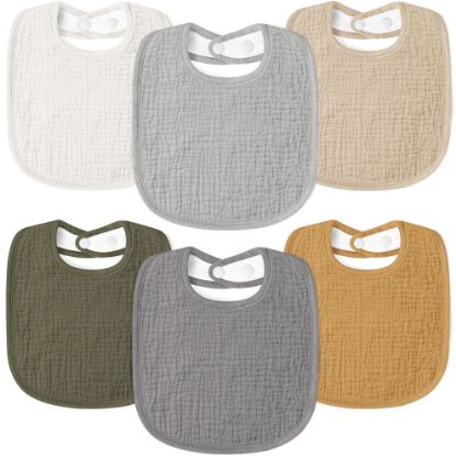 Picture of Susurration Muslin Baby Bibs 6 Pack Bandana Drool Bibs,Soft Square Adjustable Baby Drooling Bibs for Unisex Girls & Boys (Basic)