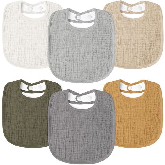 Picture of Susurration Muslin Baby Bibs 6 Pack Bandana Drool Bibs,Soft Square Adjustable Baby Drooling Bibs for Unisex Girls & Boys (Basic)