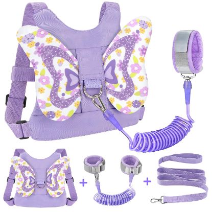 Picture of Accmor Toddler Harness Leash + Anti Lost Wrist Link, Cute Butterfly Kids Leash Wristband Assistant, Adorable Child Walking Harness Strap Adjustable Belt Protector for Baby Girls to Outdoor Travel