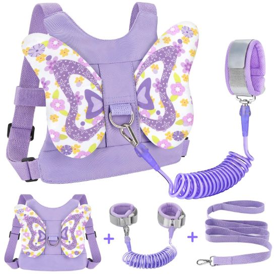 Picture of Accmor Toddler Harness Leash + Anti Lost Wrist Link, Cute Butterfly Kids Leash Wristband Assistant, Adorable Child Walking Harness Strap Adjustable Belt Protector for Baby Girls to Outdoor Travel