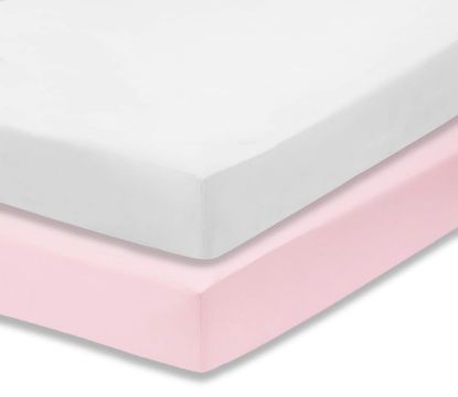Picture of Everyday Kids 2-Pack Fitted Crib Sheets, 100% Soft Breathable Microfiber Baby Sheet, Fits Standard Size Crib Mattress 28in x 52in, Pink Nursery Sheet and White Nursery Sheet