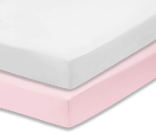 Picture of Everyday Kids 2-Pack Fitted Crib Sheets, 100% Soft Breathable Microfiber Baby Sheet, Fits Standard Size Crib Mattress 28in x 52in, Pink Nursery Sheet and White Nursery Sheet