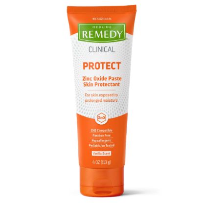Picture of Medline Remedy Clinical Zinc Oxide Paste Skin Protectant (4 oz Tube), Vanilla Scent, Diaper Rash Cream, Incontinence Care, Wetness Protection, Paraben Free, Hypoallergenic, Adults, Children