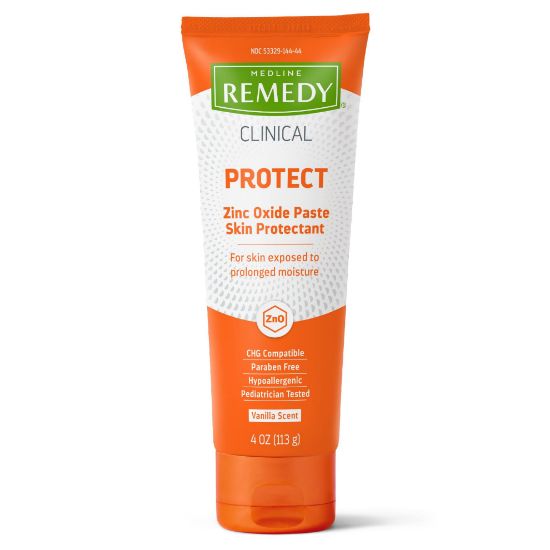 Picture of Medline Remedy Clinical Zinc Oxide Paste Skin Protectant (4 oz Tube), Vanilla Scent, Diaper Rash Cream, Incontinence Care, Wetness Protection, Paraben Free, Hypoallergenic, Adults, Children