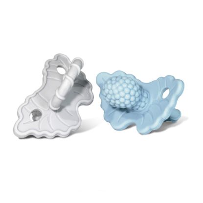 Picture of RaZbaby RaZberry Silicone Teether Pacifier - Teething Relief for Infants, Food-Grade, BPA-Free, Hands-Free, Natural Berrybumps Fruit Texture for Sensory Development, Freezable, 2-Pack - Blue & Grey