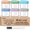 Picture of DRKIO 6 Pack Glass Baby Food Storage Containers - 4 Oz Baby Food Jars with Lids Baby Food Maker Microwave Dishwasher Freezer Safe 100% Leak Proof BPA Free Reusable