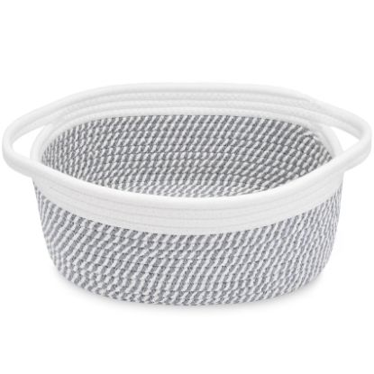 Picture of ABenkle Small Basket, 12"x 8" x 5" Cute Small Woven Basket, Rope Room Shelf Storage Basket, Cat Dog Toys Basket Chest Box, Decorative Empty Gift Basket with Handles