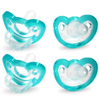Picture of RaZbaby Jollypop Pacifier for Newborns & Up, USA Made, Natural Shaped Orthodontic Binky, Lovingly Shared in NICUs & Hospitals Worldwide, Medical-Grade 100% BPA-Free - 0-3 Months, 4 Pack - Teal