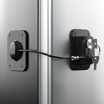 Picture of RORMGO Refrigerator Lock 2 Packs, Fridge Lock with Silicone Wire Protection Fridge Locks for Kids Easy to Use and Install Cabinet Locks with Key, Black