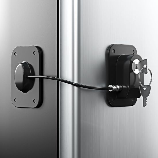 Picture of RORMGO Refrigerator Lock 2 Packs, Fridge Lock with Silicone Wire Protection Fridge Locks for Kids Easy to Use and Install Cabinet Locks with Key, Black