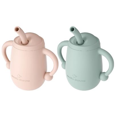 Picture of Cuddle Campus Pack of 2 Silicone Baby Training Cup, Shatterproof Toddler Sippy Cups with Straw, Open Cup for Baby, 6+ Months 4 Oz