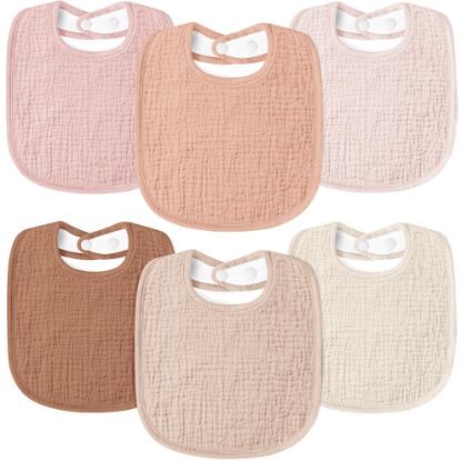 Picture of Susurration Muslin Baby Drool Bibs 6Pack Soft Square Adjustable Baby Bandana Bibs for Unisex Girls & Boys (Pinkish Brown)