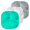 Picture of Re-Play Made in USA 7" Deep Walled Divided Plates for Kids, Set of 3 - Reusable 3 Compartment Plates, Dishwasher and Microwave Safe - 7.37" x 7.37" x 1.25", Modern Aqua